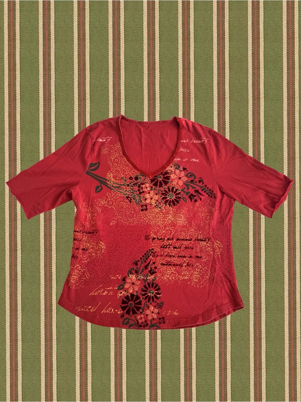 Women’s Orange Floral V-Neck Top